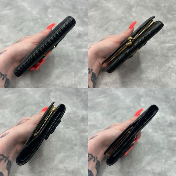 Salvatore Ferragamo Vara Bow Black Trifold Compact Wallet Clasp Leather - Picture 5 of 16